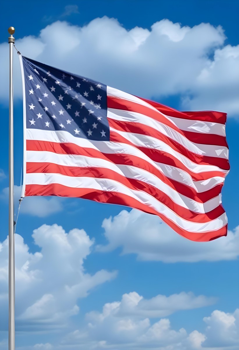 United States Of America Flag Waving In The Wind Blue Sky With Clouds 32 F7a3
