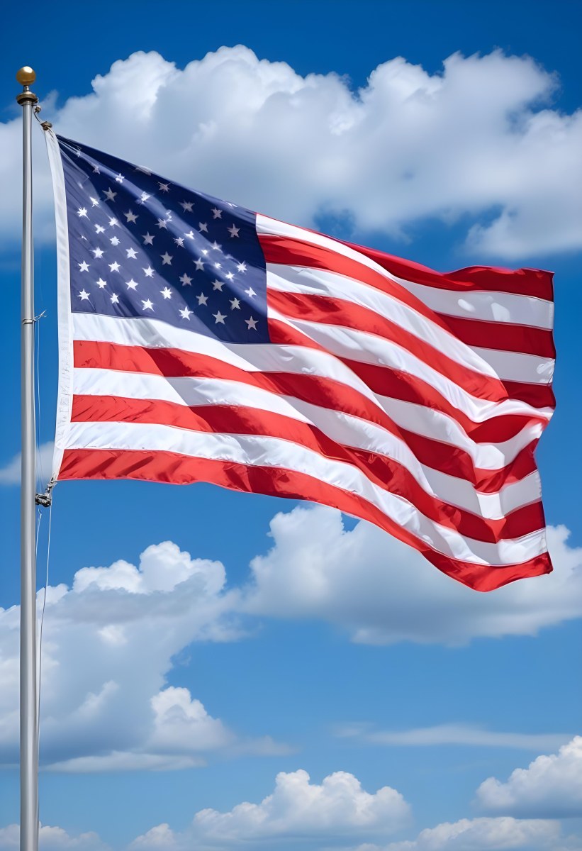 United States Of America Flag Waving In The Wind Blue Sky With Clouds 35 11c8