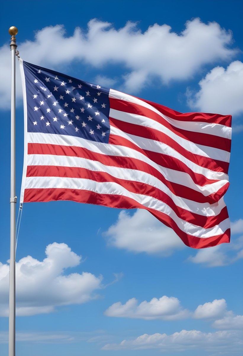 United States Of America Flag Waving In The Wind Blue Sky With Clouds 36 1e63