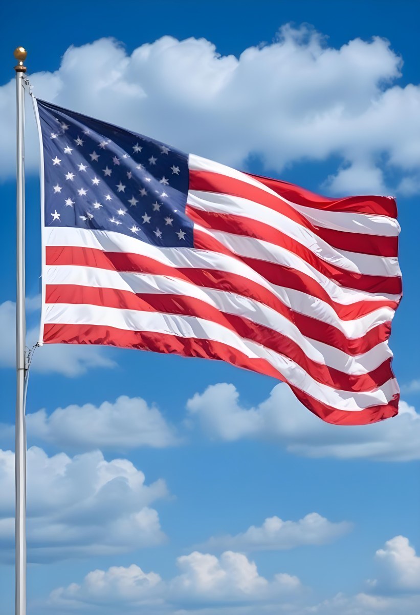 United States Of America Flag Waving In The Wind Blue Sky With Clouds 38 Bb87
