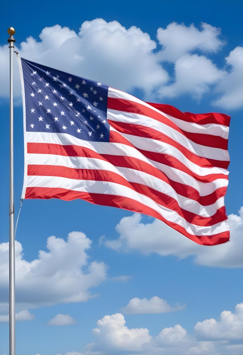 United States Of America Flag Waving In The Wind Blue Sky With Clouds 39 1653