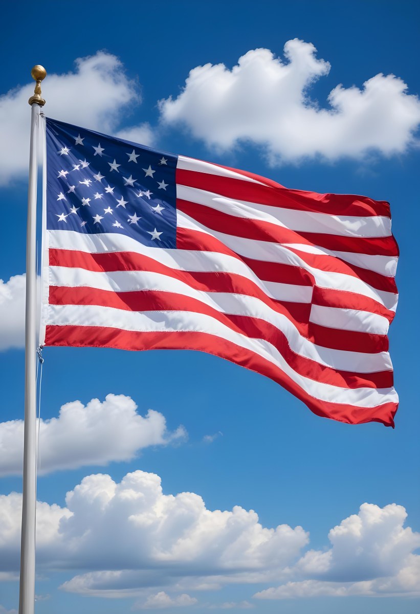 United States Of America Flag Waving In The Wind Blue Sky With Clouds 4 911f