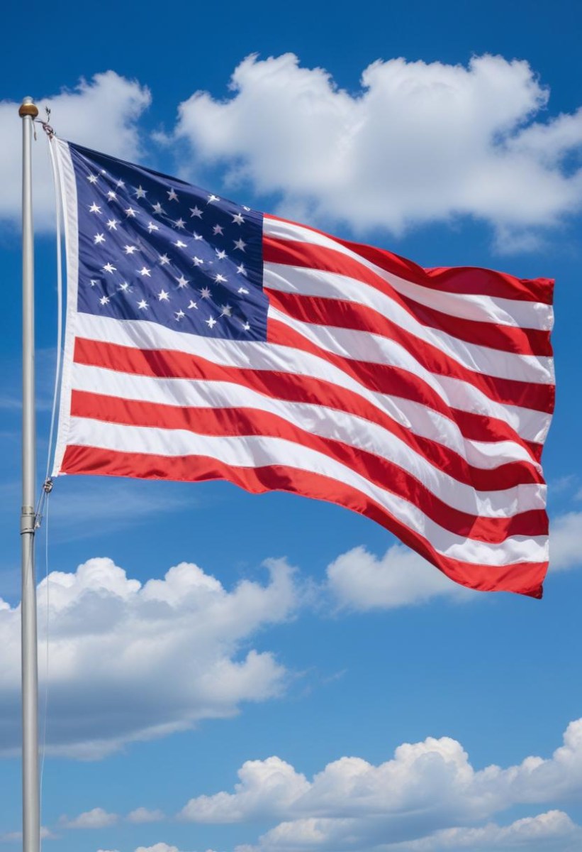 United States Of America Flag Waving In The Wind Blue Sky With Clouds 40 181a