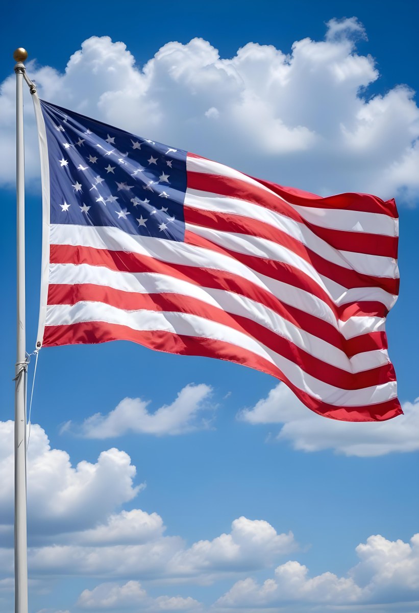 United States Of America Flag Waving In The Wind Blue Sky With Clouds 41 118e