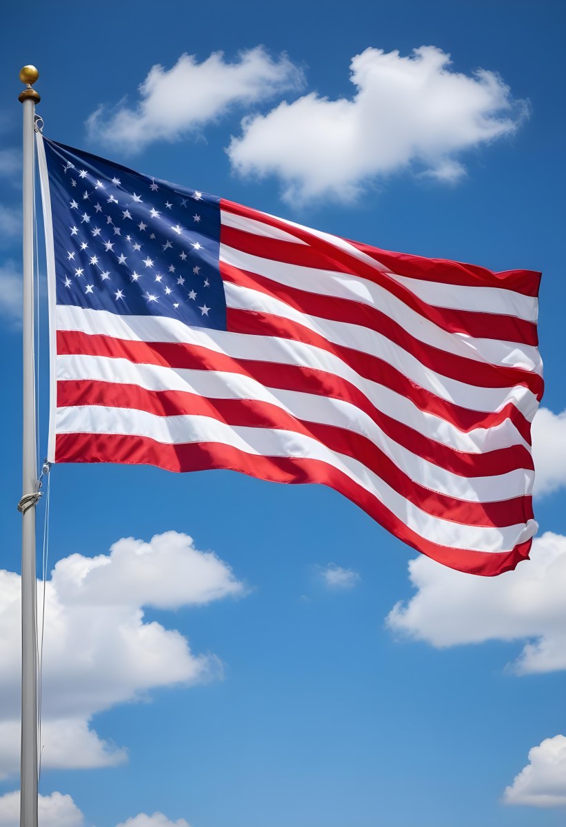 United States Of America Flag Waving In The Wind Blue Sky With Clouds 8 243e