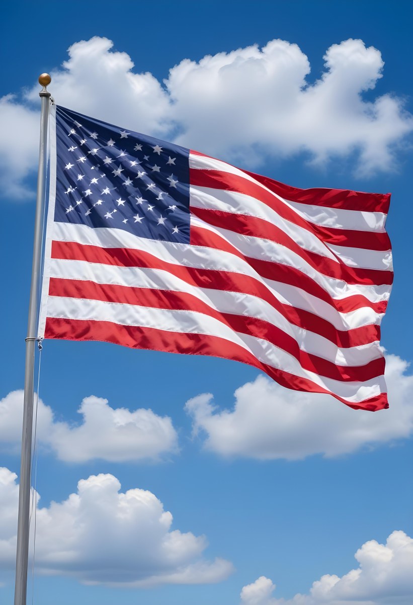 United States Of America Flag Waving In The Wind Blue Sky With Clouds 9 1611