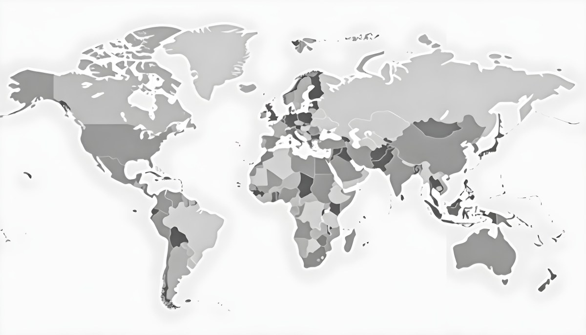 World Map With Countries In Different Shades Of Gray The Background Is Gray The Map Is Centered And The Countries Are Well Defined 17 75c1