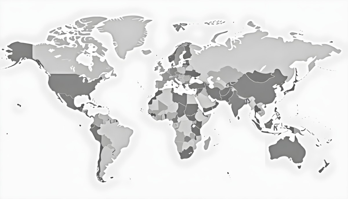 World Map With Countries In Different Shades Of Gray The Background Is Gray The Map Is Centered And The Countries Are Well Defined 18 F2a9