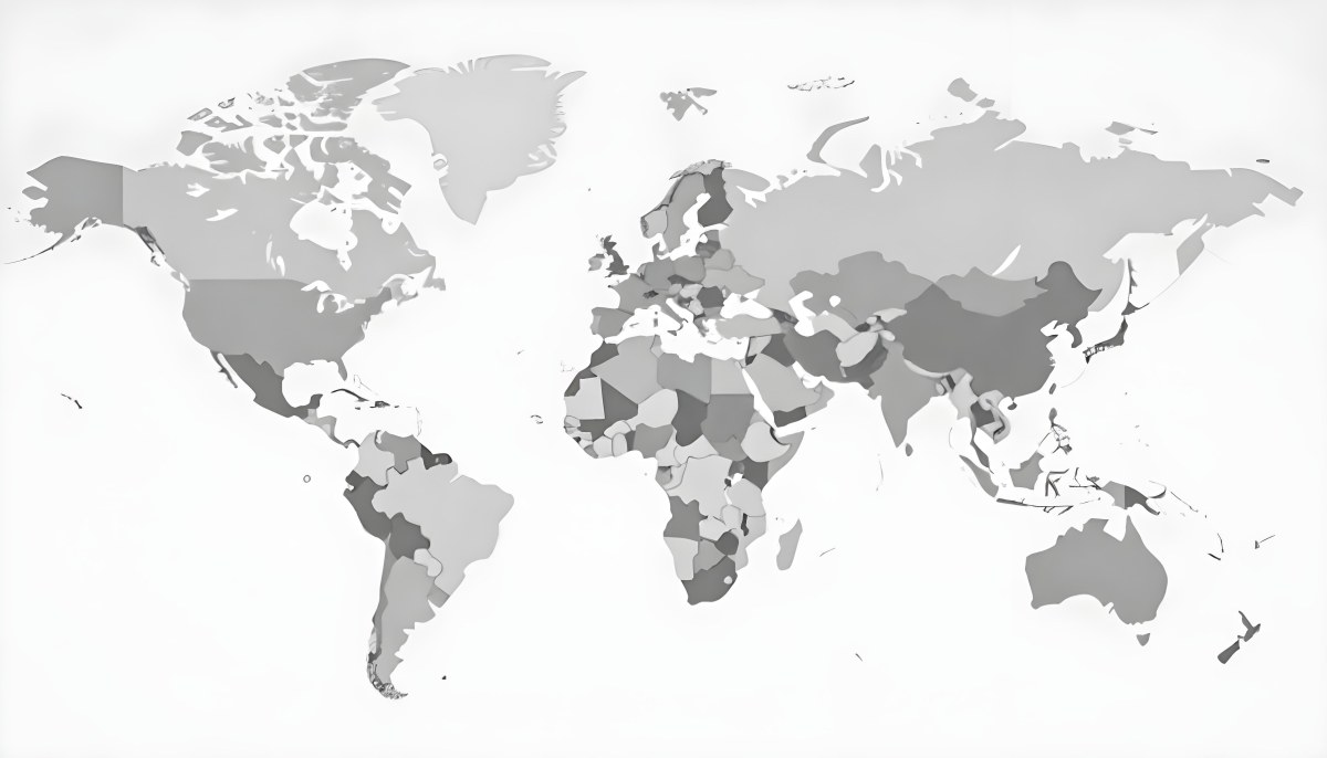 World Map With Countries In Different Shades Of Gray The Background Is Gray The Map Is Centered And The Countries Are Well Defined 20 B858