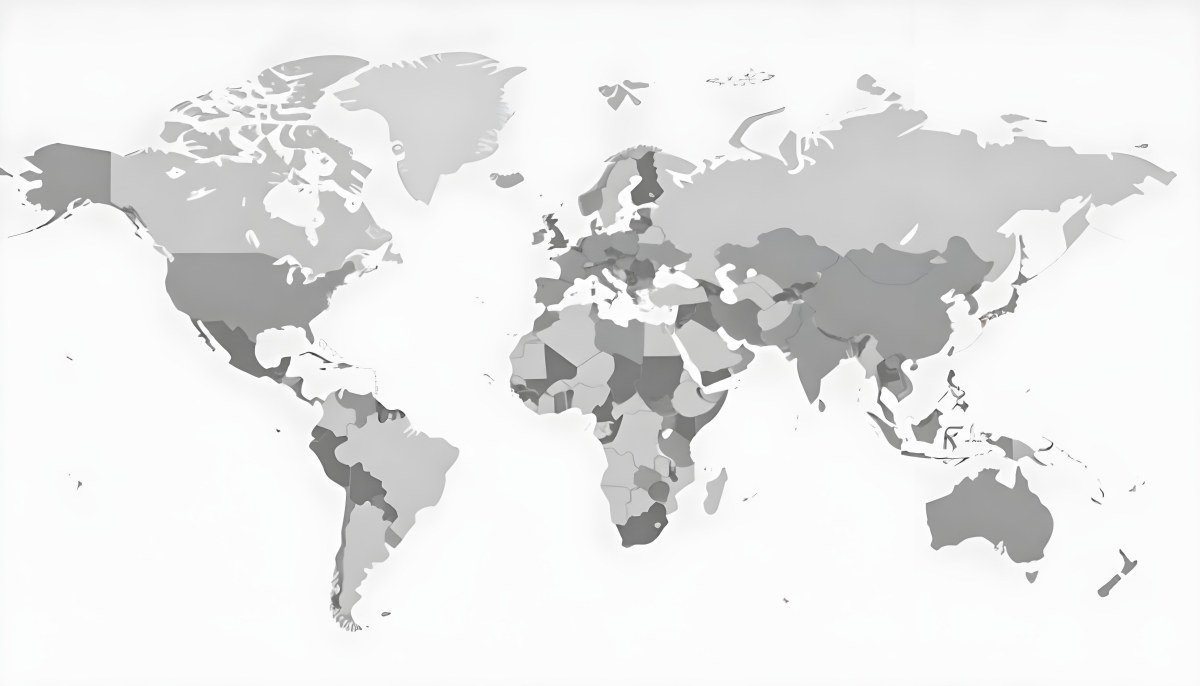 World Map With Countries In Different Shades Of Gray The Background Is Gray The Map Is Centered And The Countries Are Well Defined 22 E8e9