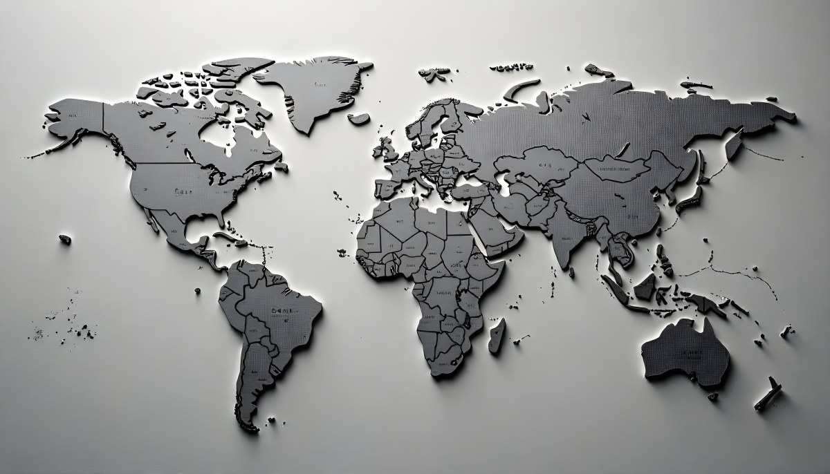 World Map With Countries In Different Shades Of Gray The Background Is Gray The Map Is Centered And The Countries Are Well Defined 3 E0a5