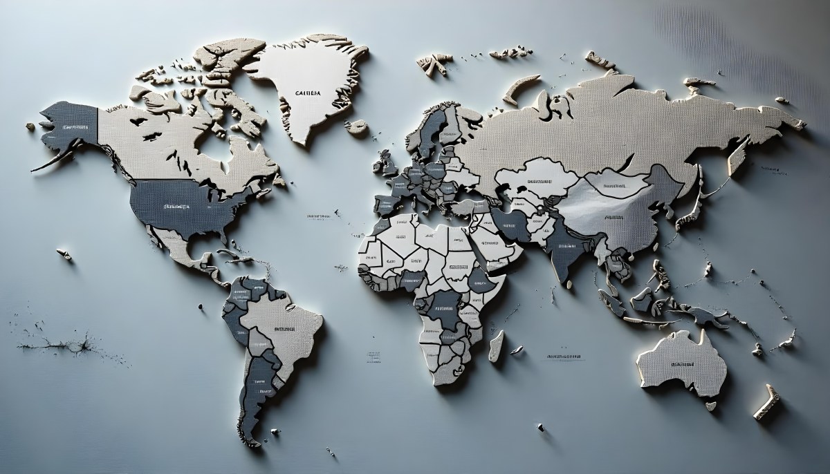 World Map With Countries In Different Shades Of Gray The Background Is Gray The Map Is Centered And The Countries Are Well Defined 4 1539