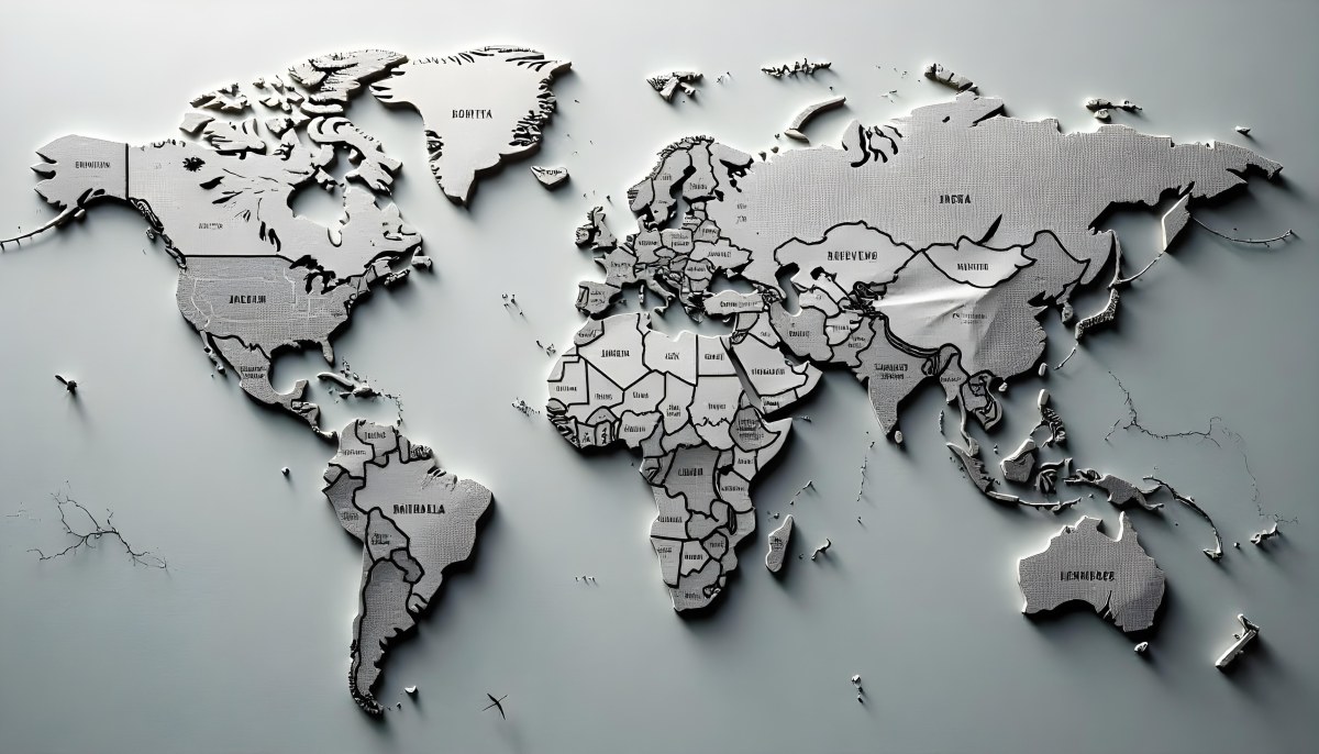 World Map With Countries In Different Shades Of Gray The Background Is Gray The Map Is Centered And The Countries Are Well Defined 5 B9ae
