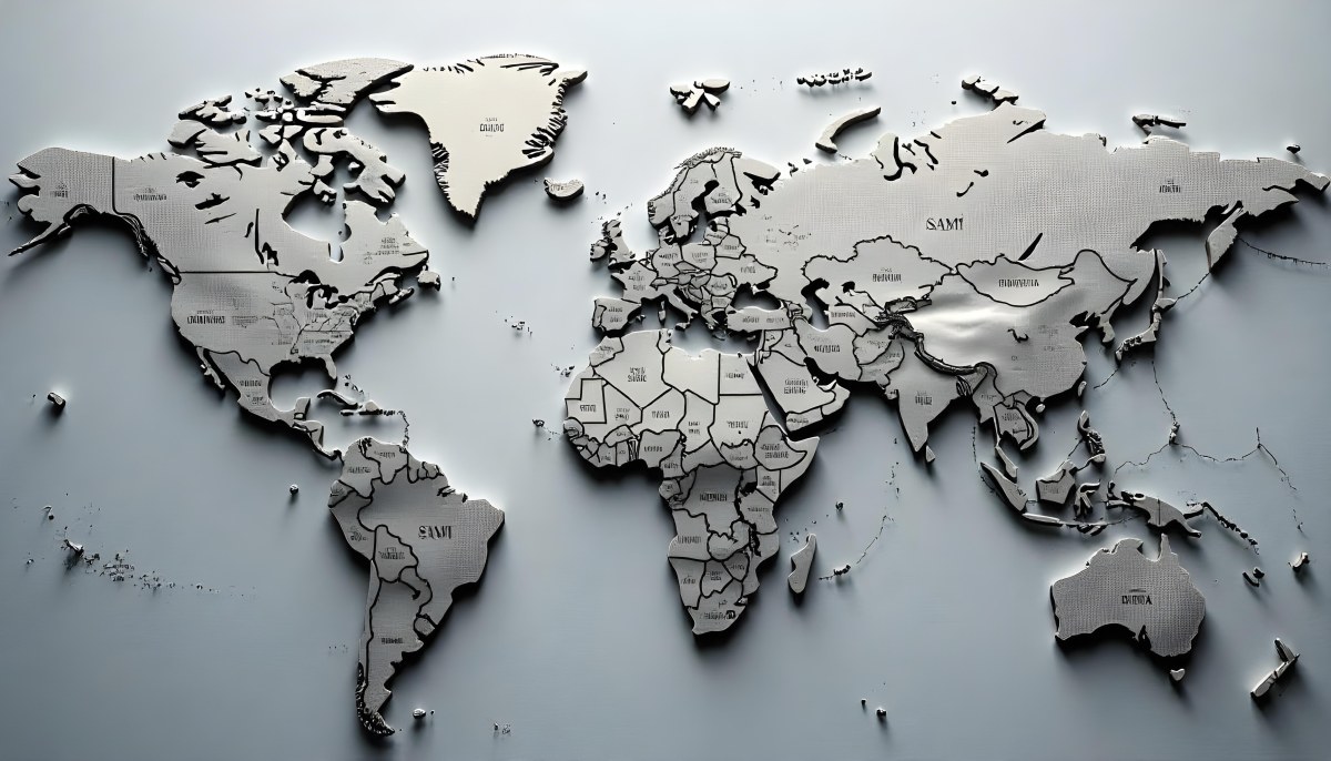 World Map With Countries In Different Shades Of Gray The Background Is Gray The Map Is Centered And The Countries Are Well Defined 6 698d