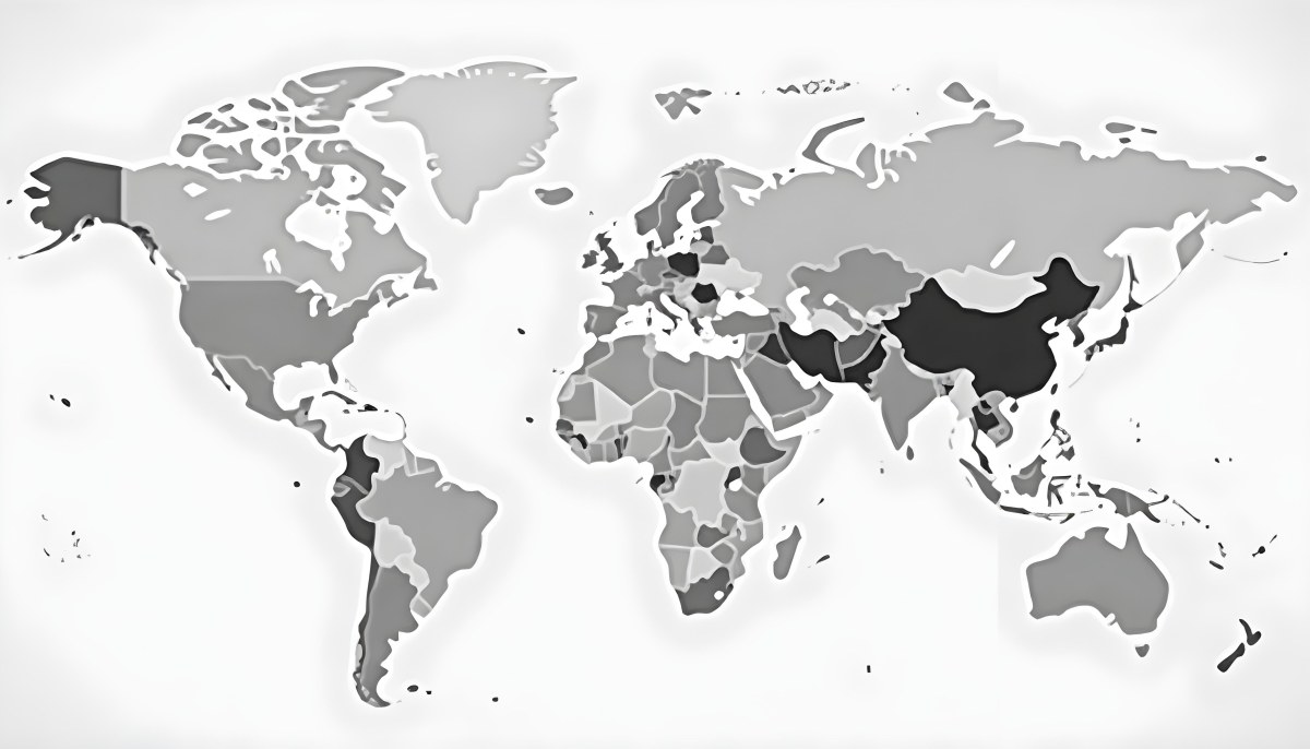 World Map With Countries In Different Shades Of Gray The Background Is Gray The Map Is Centered And The Countries Are Well Defined 7 9a5b