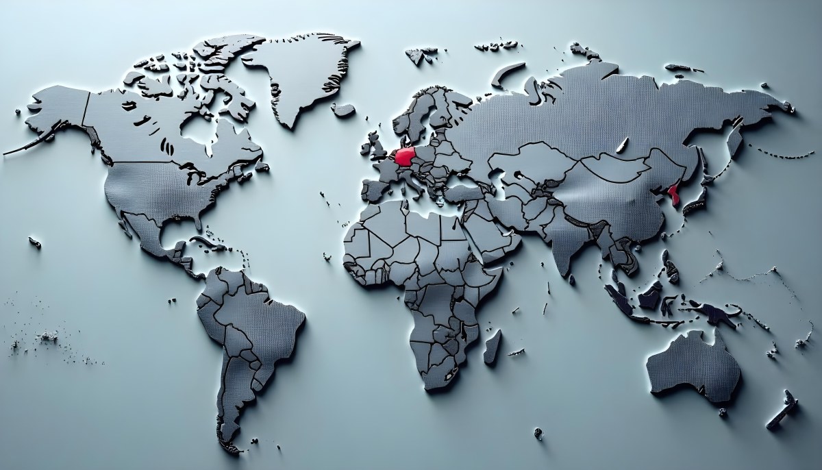 World Map With Countries In Different Shades Of Gray The Background Is Gray The Map Is Centered And The Countries Are Well Defined 8 Def1