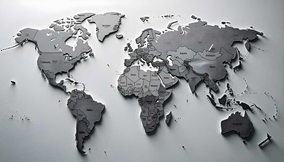 World Map With Countries In Different Shades Of Gray The Background Is Gray The Map Is Centered And The Countries Are Well Defined 9 F416