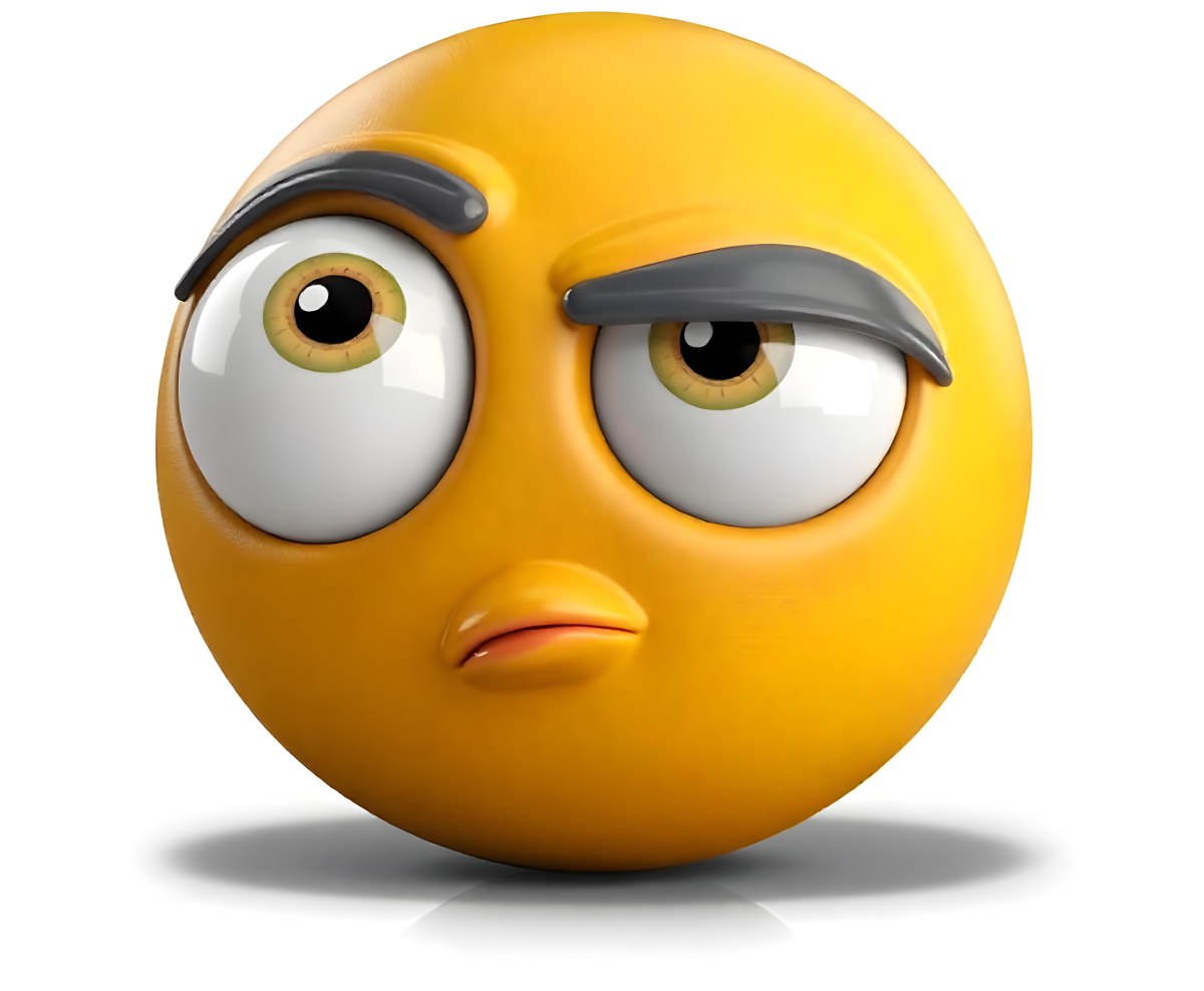 Yellow Emoji With Big Eyes And Thick Eyebrows Looking To The Left Small Mouth White Background 11 2783