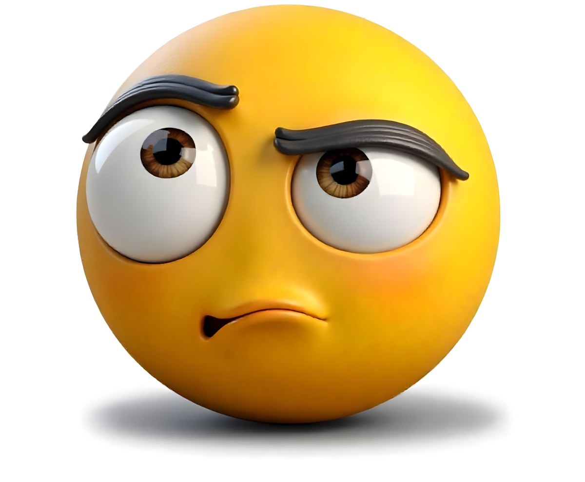 Yellow Emoji With Big Eyes And Thick Eyebrows Looking To The Left Small Mouth White Background 6 2a43