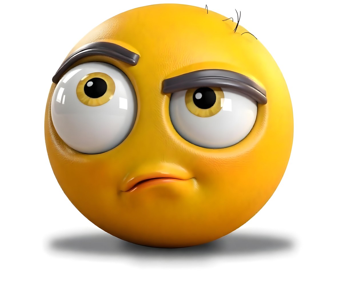 Yellow Emoji With Big Eyes And Thick Eyebrows Looking To The Left Small Mouth White Background 7 Aeef