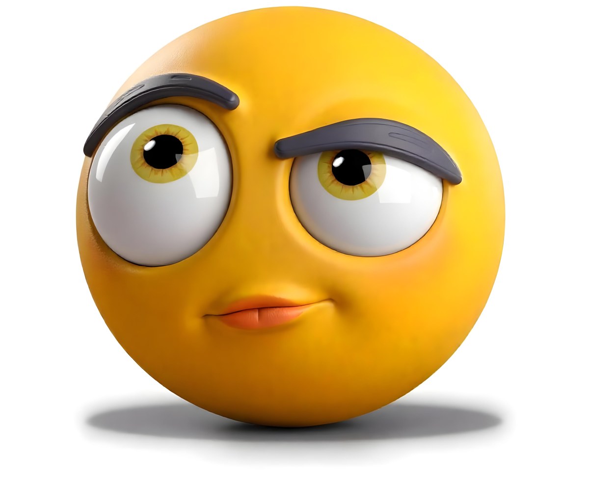 Yellow Emoji With Big Eyes And Thick Eyebrows Looking To The Left Small Mouth White Background 9 1828