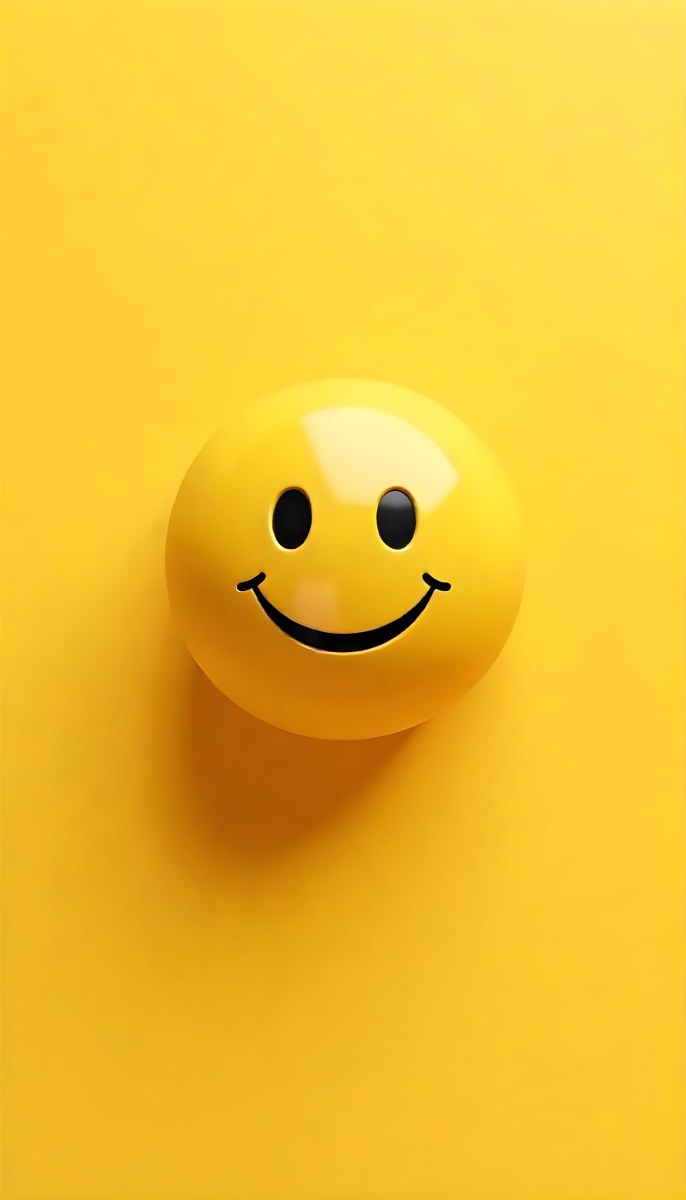 Yellow Smiley Face With Black Eyes And Mouth On A Black Background 10 508b