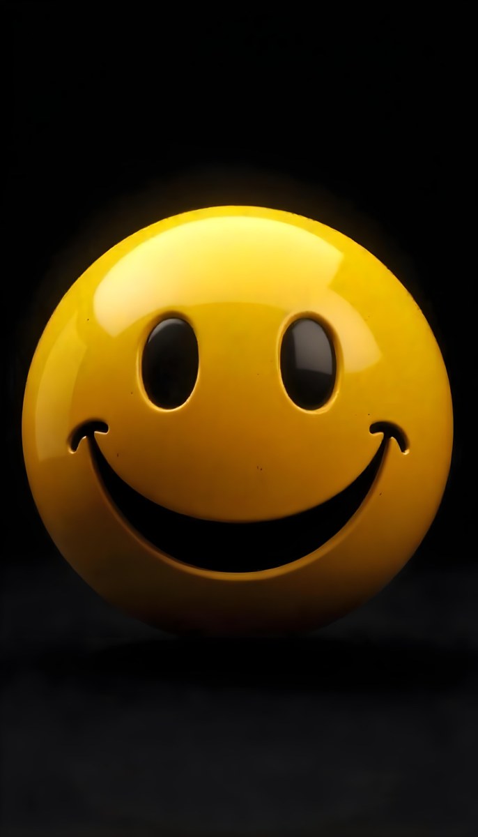 Yellow Smiley Face With Black Eyes And Mouth On A Black Background 16 E5f3