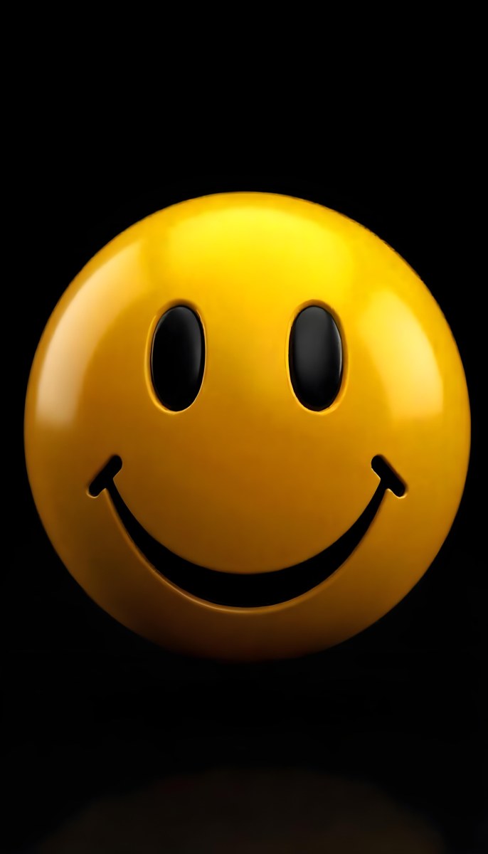 Yellow Smiley Face With Black Eyes And Mouth On A Black Background 2 3614
