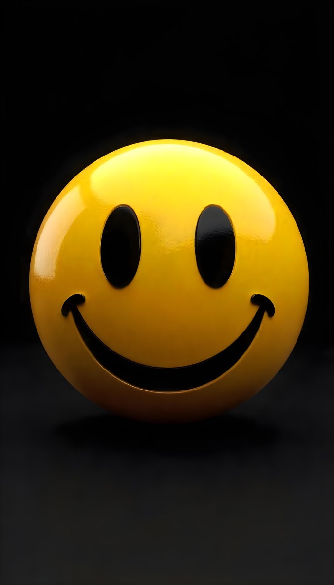 Yellow Smiley Face With Black Eyes And Mouth On A Black Background 21 47b1