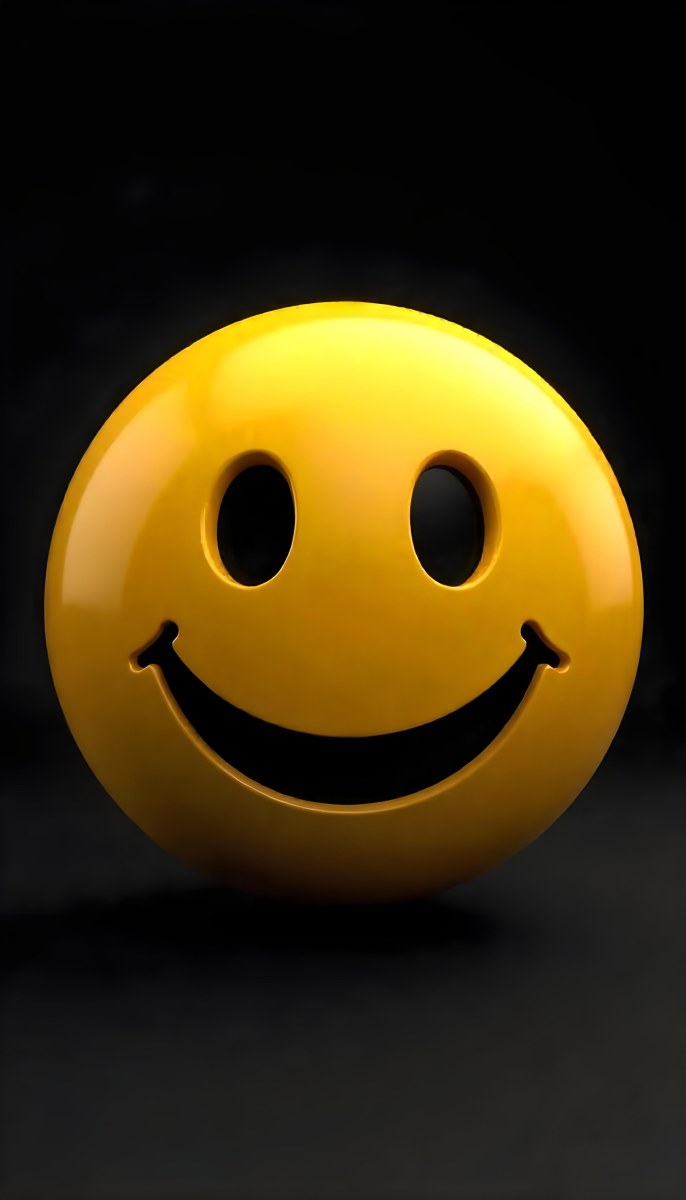 Yellow Smiley Face With Black Eyes And Mouth On A Black Background 4 F7ea