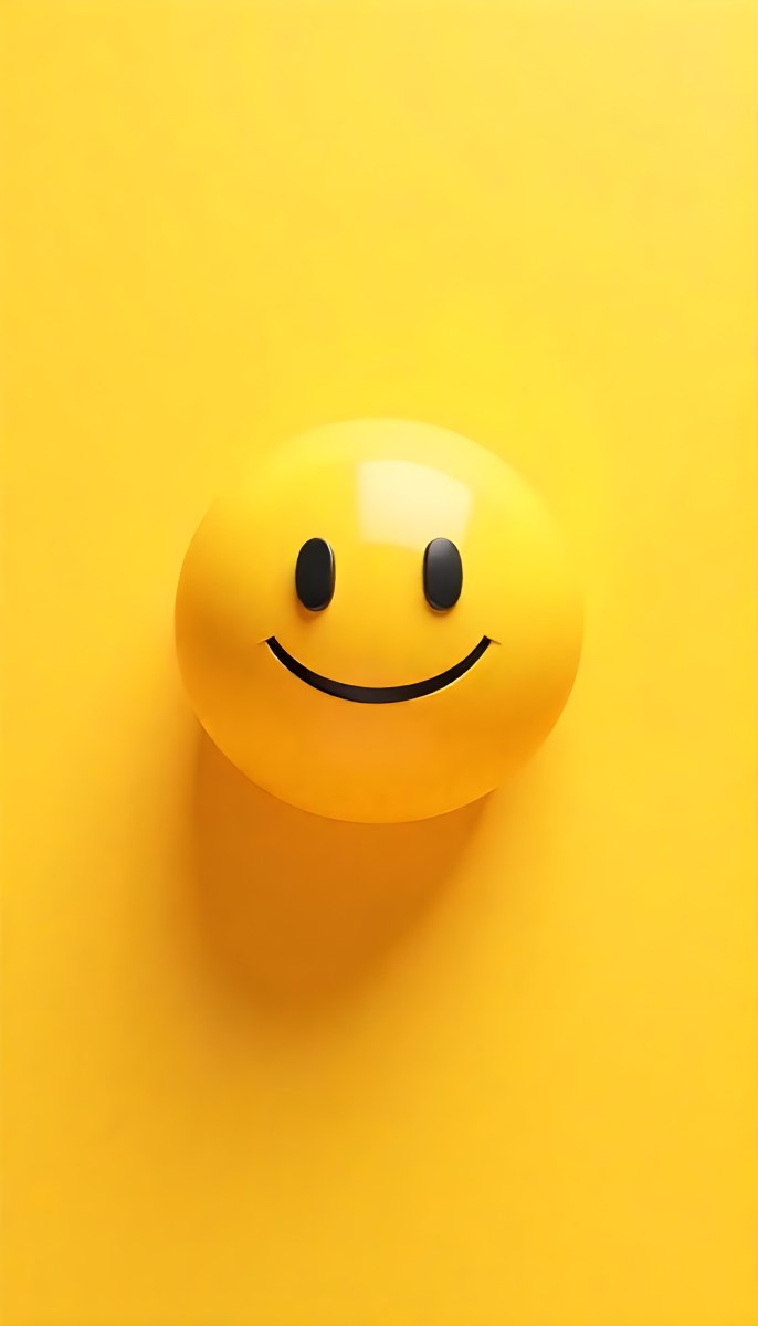 Yellow Smiley Face With Black Eyes And Mouth On A Black Background 9 B32a