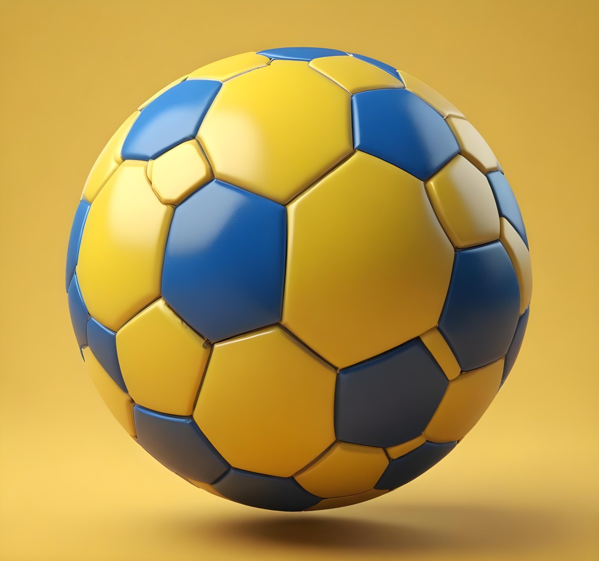 3d Model A Soccer Ball With Yellow And Blue Hexagons In A Yellow Background Figure Octane Render Volumetric Highly Detailed Videogame Aesthetic 14 E035