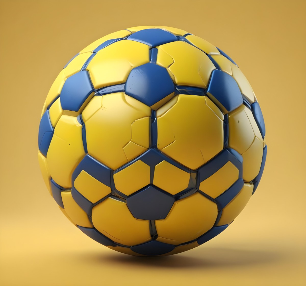 3d Model A Soccer Ball With Yellow And Blue Hexagons In A Yellow Background Figure Octane Render Volumetric Highly Detailed Videogame Aesthetic 20 30c5