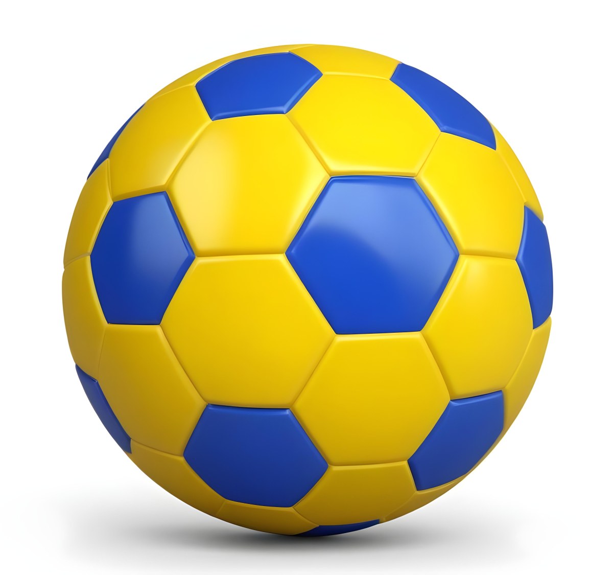 3d Model A Soccer Ball With Yellow And Blue Hexagons In A Yellow Background Figure Octane Render Volumetric Highly Detailed Videogame Aesthetic 24 38da