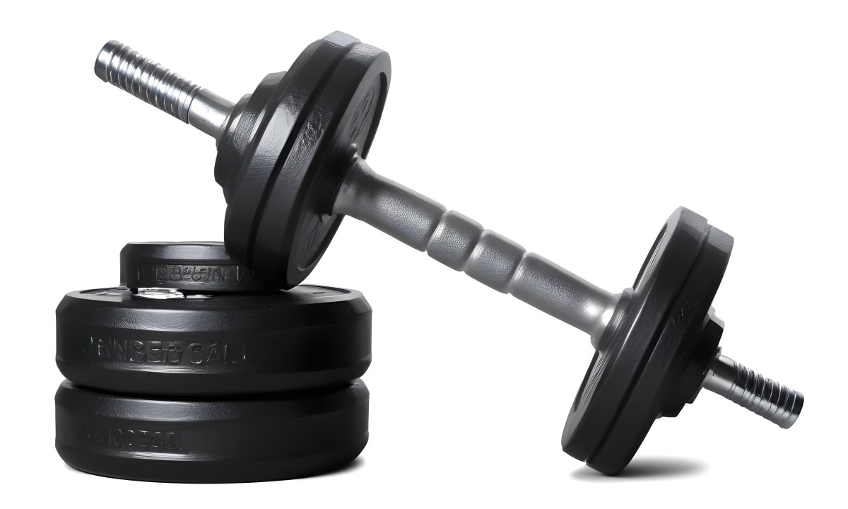 A Pair Of Black Metal Dumbbells With Weight Plates Stacked On A Dark Surface 10 Ee32