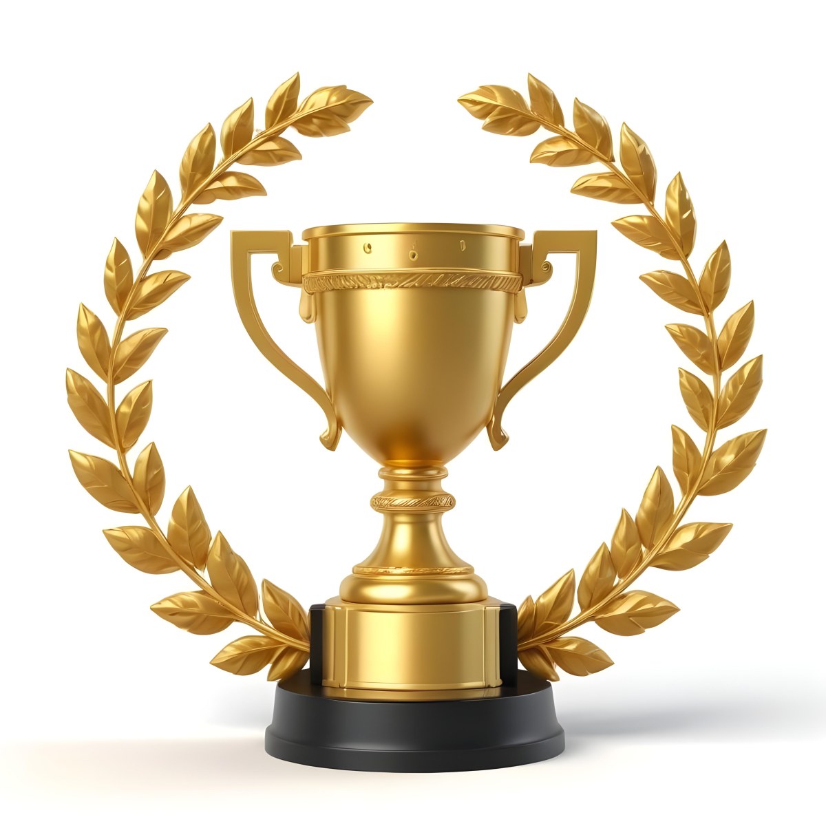 Digital Painting A Golden Trophy On A Golden Base Surrounded By A Black Laurel Wreath The Trophy Has Two Handles And A Shiny Surface Black Background Bold And Slim Lines Brush Strokes 12 Bc57