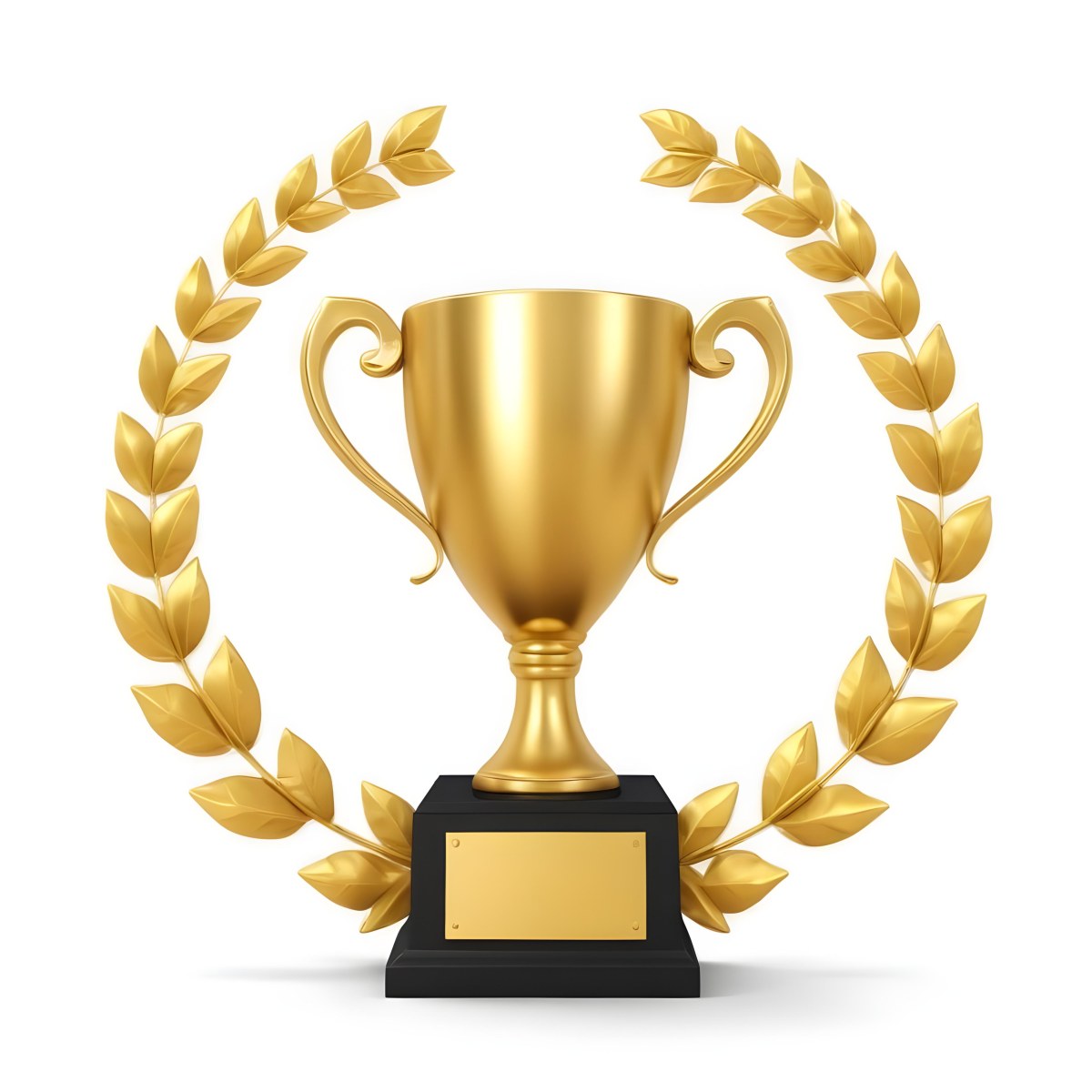 Digital Painting A Golden Trophy On A Golden Base Surrounded By A Black Laurel Wreath The Trophy Has Two Handles And A Shiny Surface Black Background Bold And Slim Lines Brush Strokes 22 E219