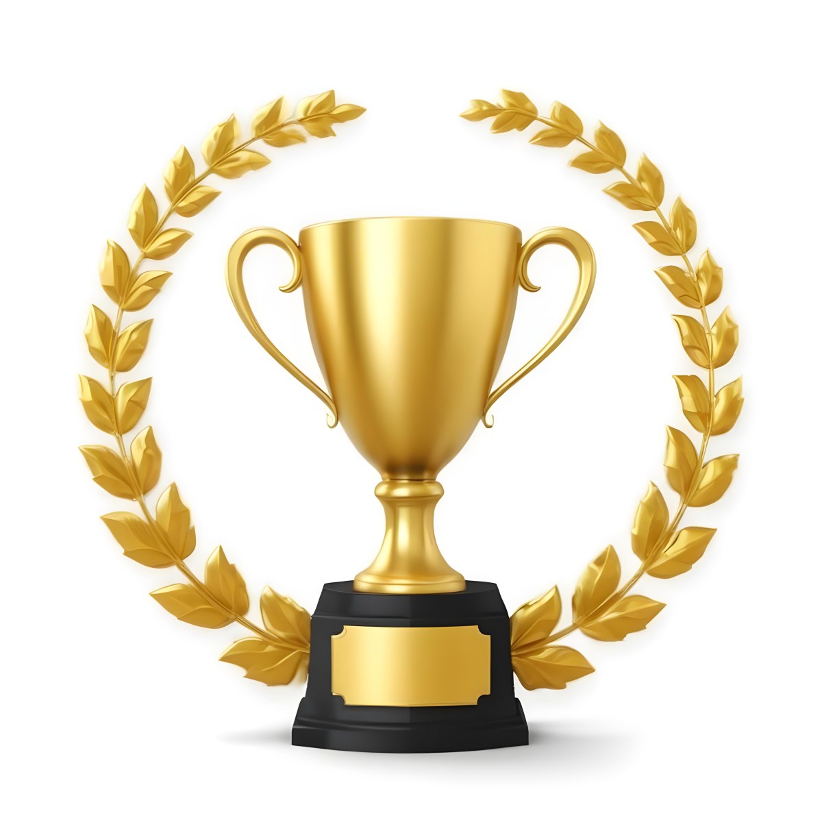 Digital Painting A Golden Trophy On A Golden Base Surrounded By A Black Laurel Wreath The Trophy Has Two Handles And A Shiny Surface Black Background Bold And Slim Lines Brush Strokes 30 673d