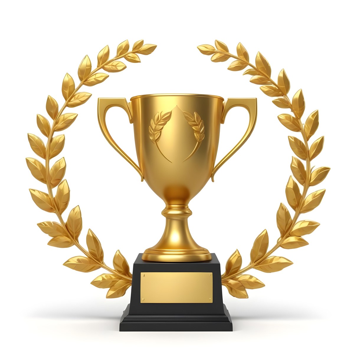 Digital Painting A Golden Trophy On A Golden Base Surrounded By A Black Laurel Wreath The Trophy Has Two Handles And A Shiny Surface Black Background Bold And Slim Lines Brush Strokes 34 Bd4a