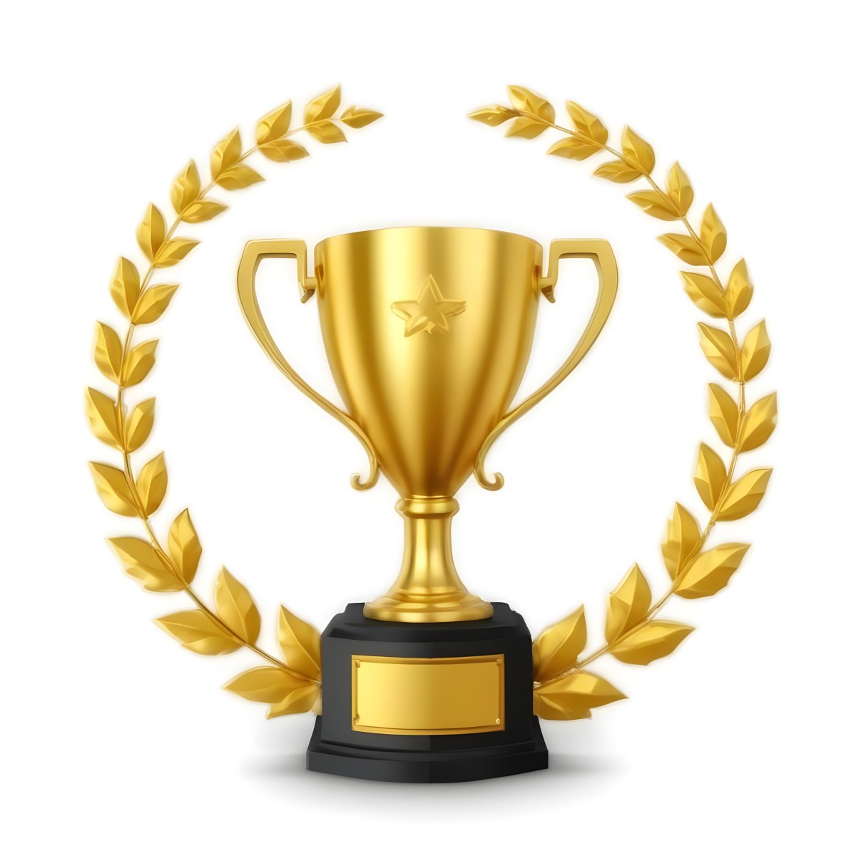 Digital Painting A Golden Trophy On A Golden Base Surrounded By A Black Laurel Wreath The Trophy Has Two Handles And A Shiny Surface Black Background Bold And Slim Lines Brush Strokes 35 3681