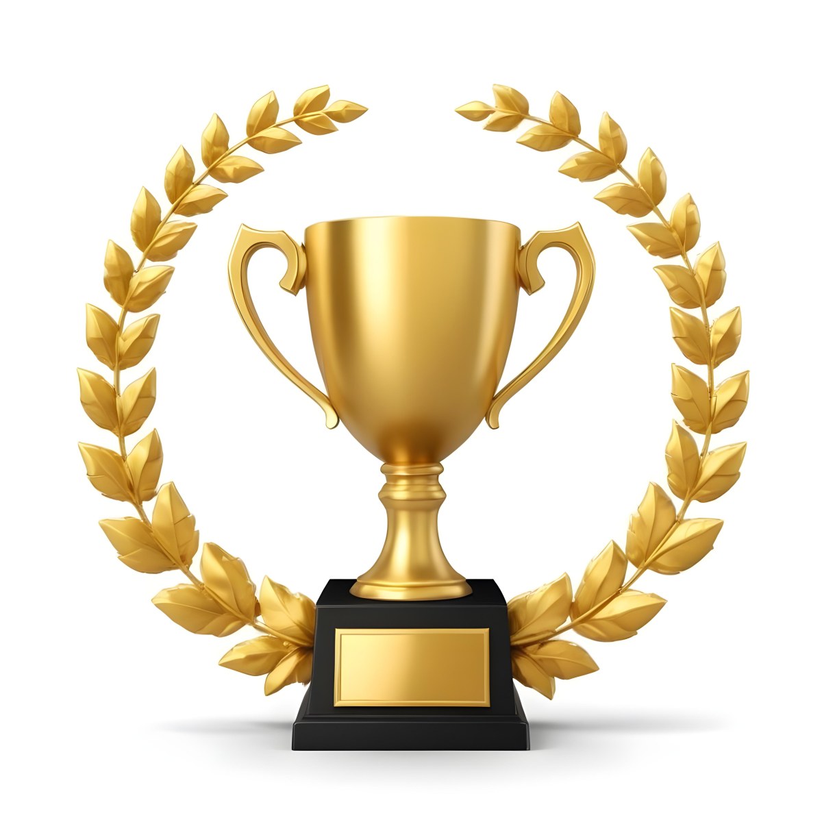 Digital Painting A Golden Trophy On A Golden Base Surrounded By A Black Laurel Wreath The Trophy Has Two Handles And A Shiny Surface Black Background Bold And Slim Lines Brush Strokes 4 Fd9c