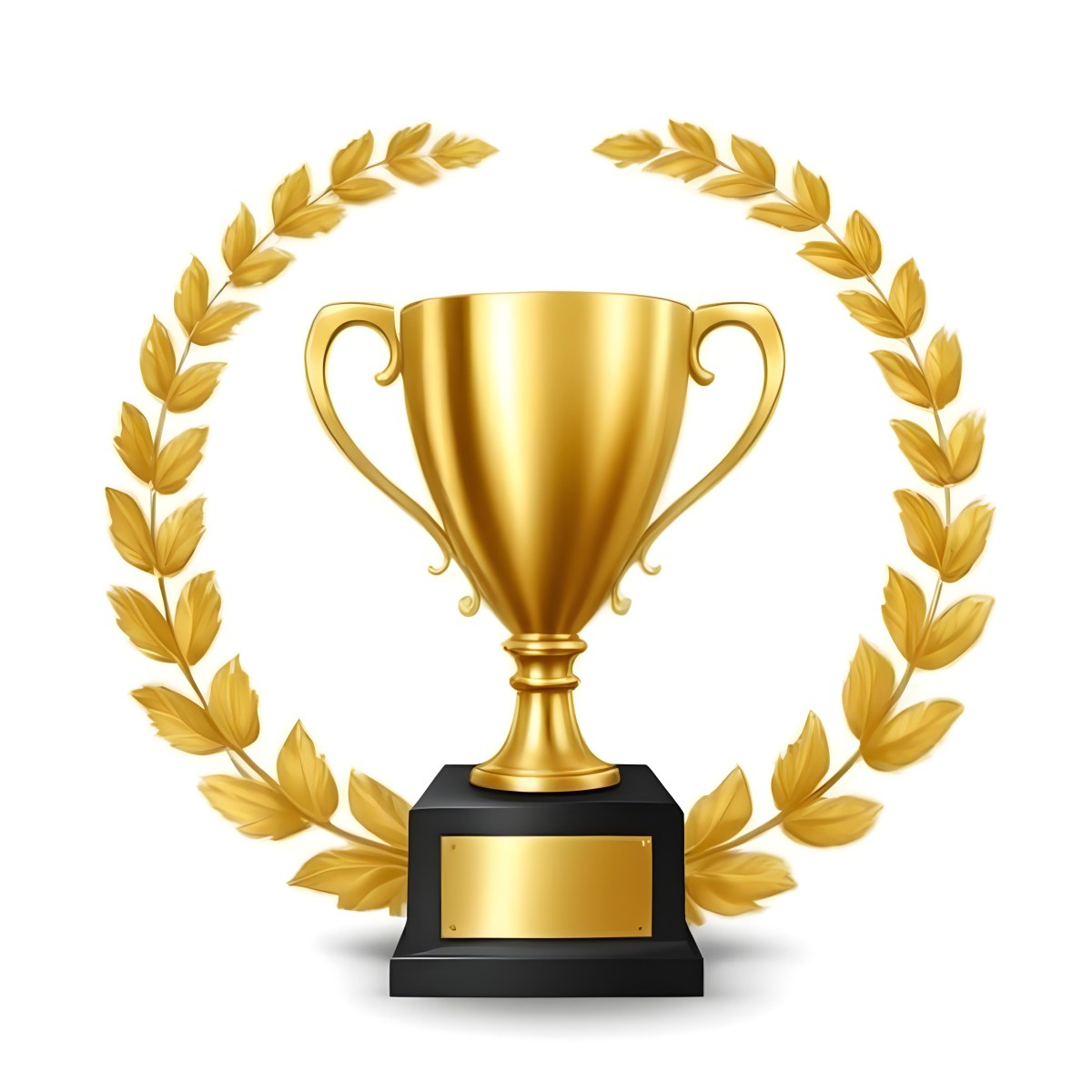 Digital Painting A Golden Trophy On A Golden Base Surrounded By A Black Laurel Wreath The Trophy Has Two Handles And A Shiny Surface Black Background Bold And Slim Lines Brush Strokes 5 7cbe