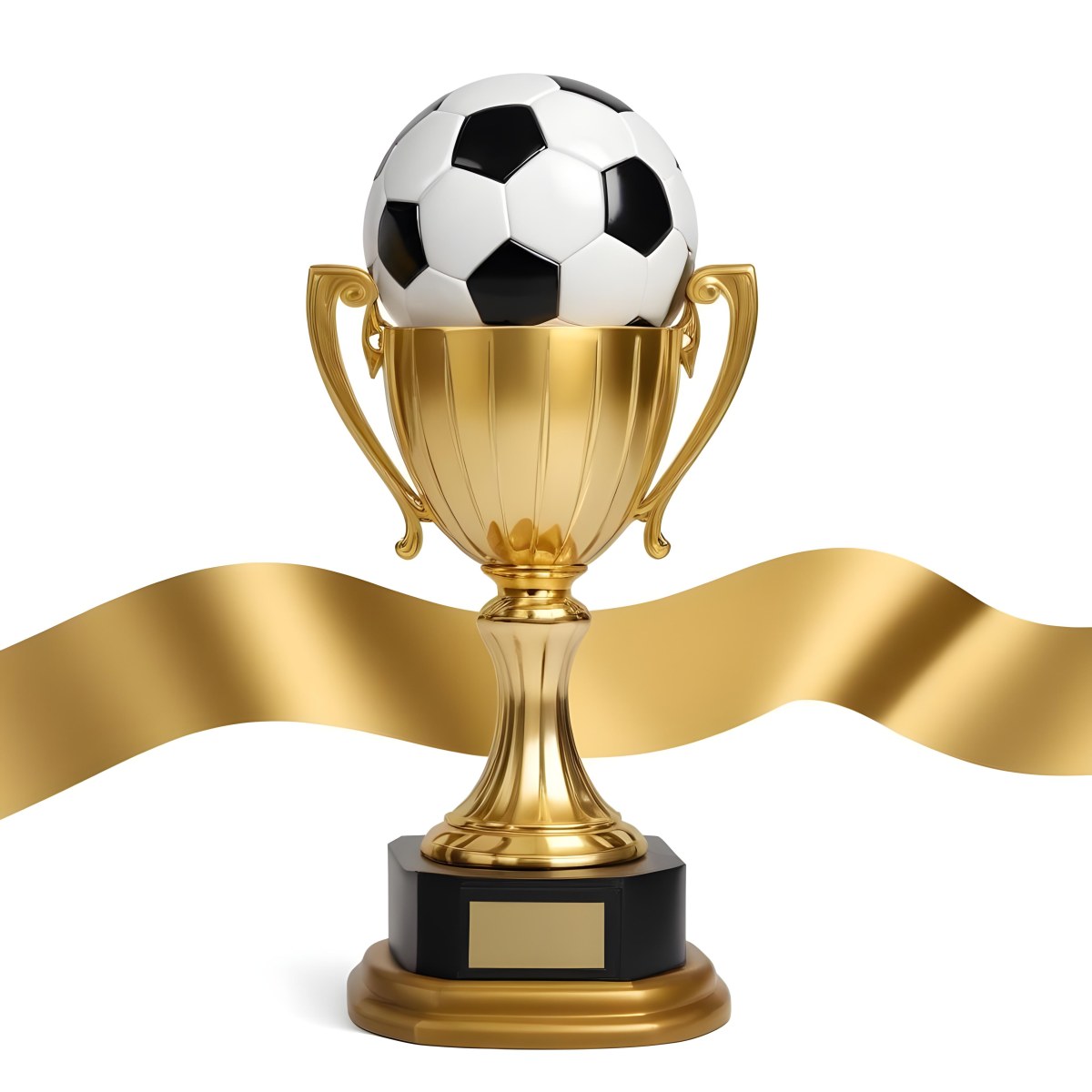 Minimal Soft Studio Light Photography A Golden Trophy With A Soccer Ball On Top And A White Ribbon Around It The Trophy Has A Golden Base Black Background High Detail Solid Bold Color Background 1 A0ad