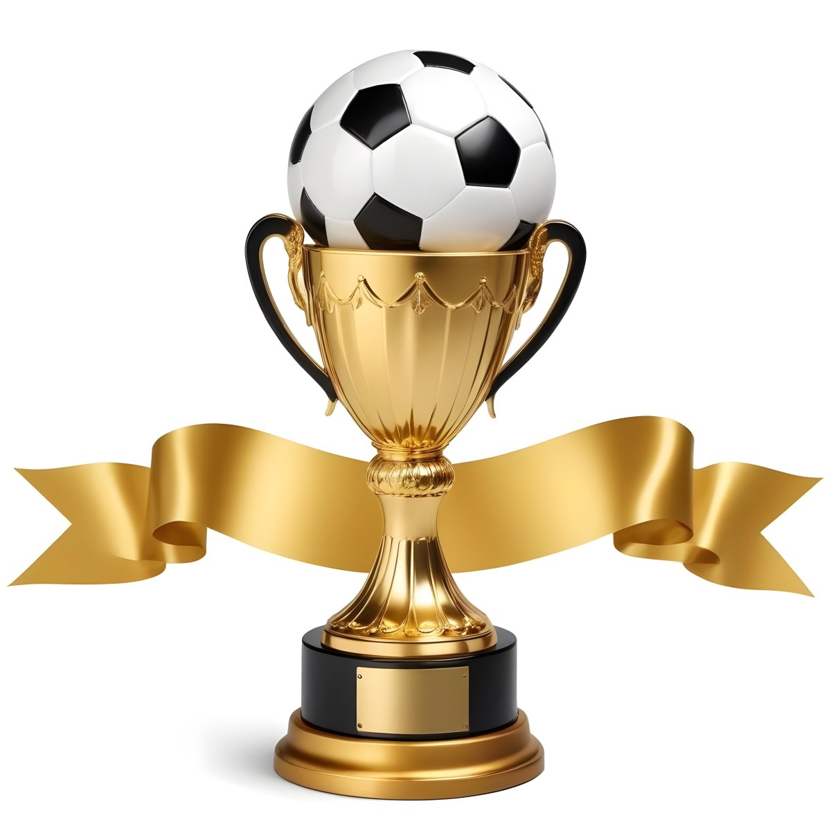 Minimal Soft Studio Light Photography A Golden Trophy With A Soccer Ball On Top And A White Ribbon Around It The Trophy Has A Golden Base Black Background High Detail Solid Bold Color Background 29 7fd1