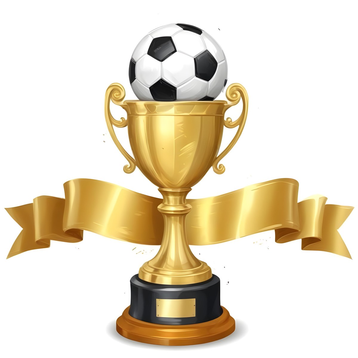 Minimal Soft Studio Light Photography A Golden Trophy With A Soccer Ball On Top And A White Ribbon Around It The Trophy Has A Golden Base Black Background High Detail Solid Bold Color Background 32 Cf35
