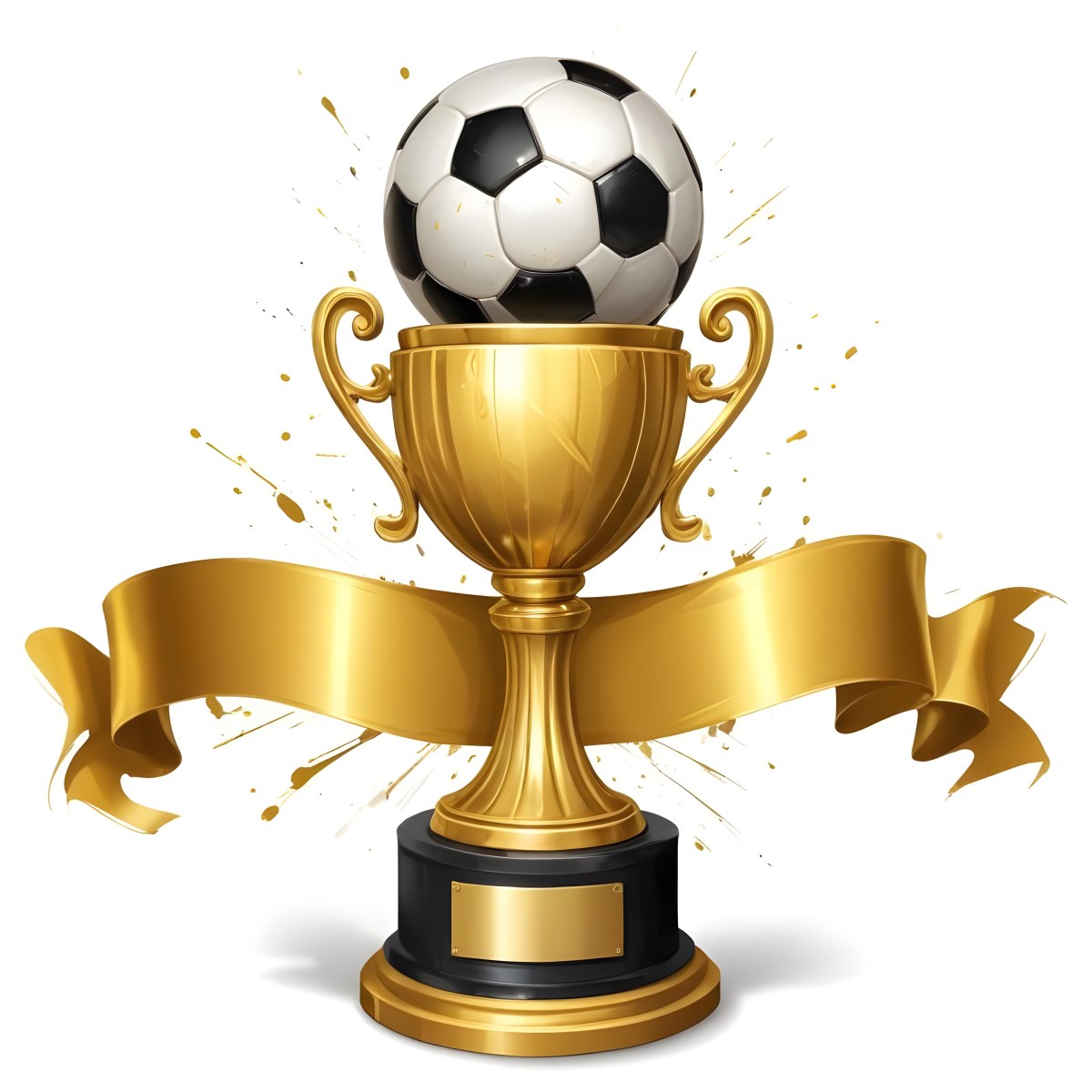 Minimal Soft Studio Light Photography A Golden Trophy With A Soccer Ball On Top And A White Ribbon Around It The Trophy Has A Golden Base Black Background High Detail Solid Bold Color Background 36 C2db