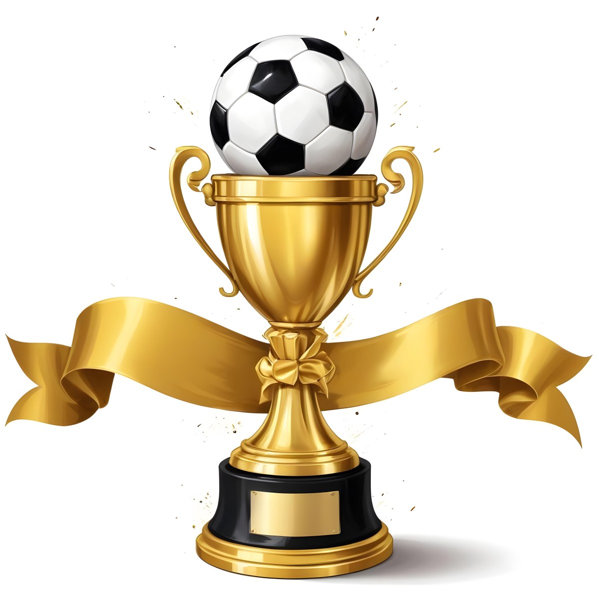 Minimal Soft Studio Light Photography A Golden Trophy With A Soccer Ball On Top And A White Ribbon Around It The Trophy Has A Golden Base Black Background High Detail Solid Bold Color Background 42 0d40