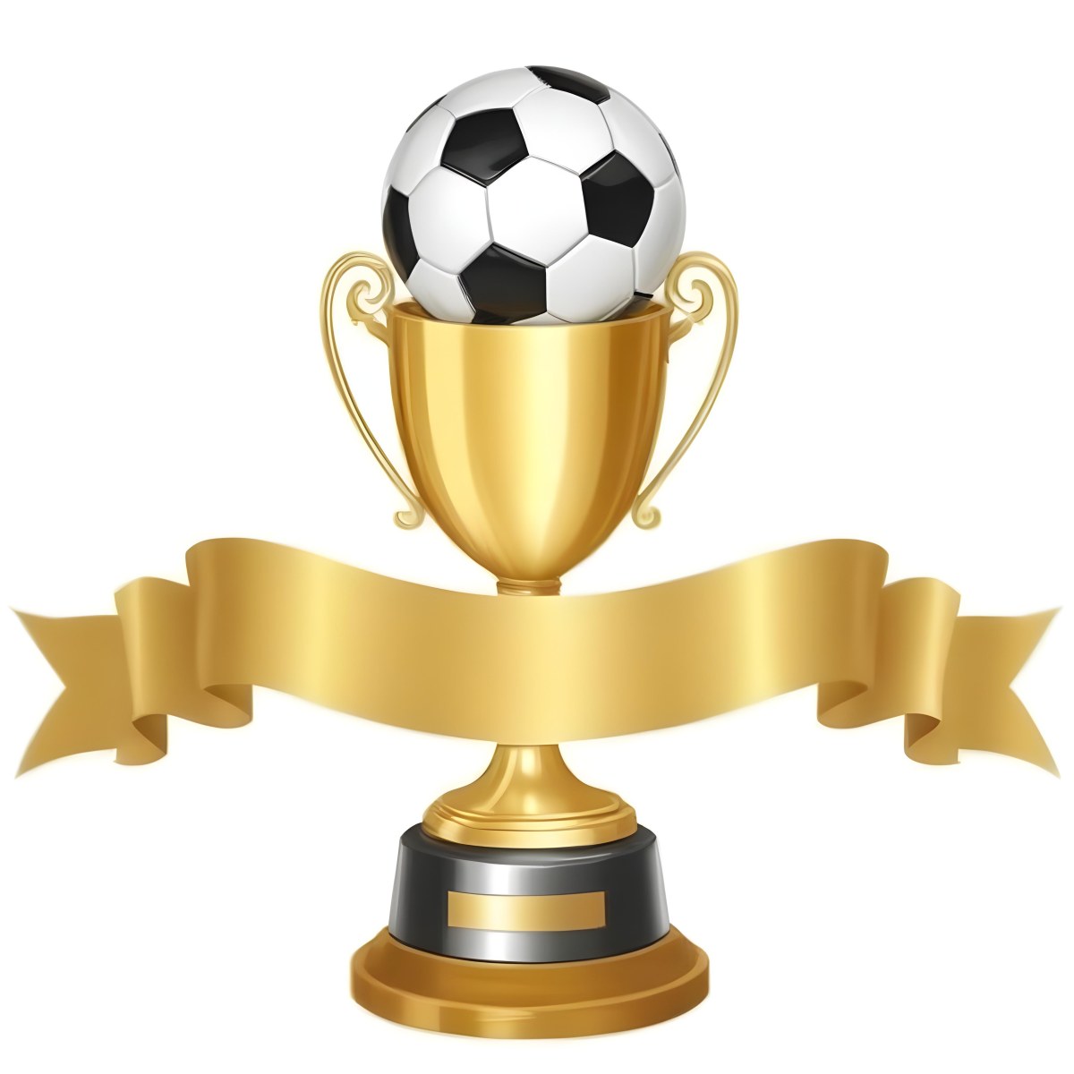 Minimal Soft Studio Light Photography A Golden Trophy With A Soccer Ball On Top And A White Ribbon Around It The Trophy Has A Golden Base Black Background High Detail Solid Bold Color Background 45 F30c