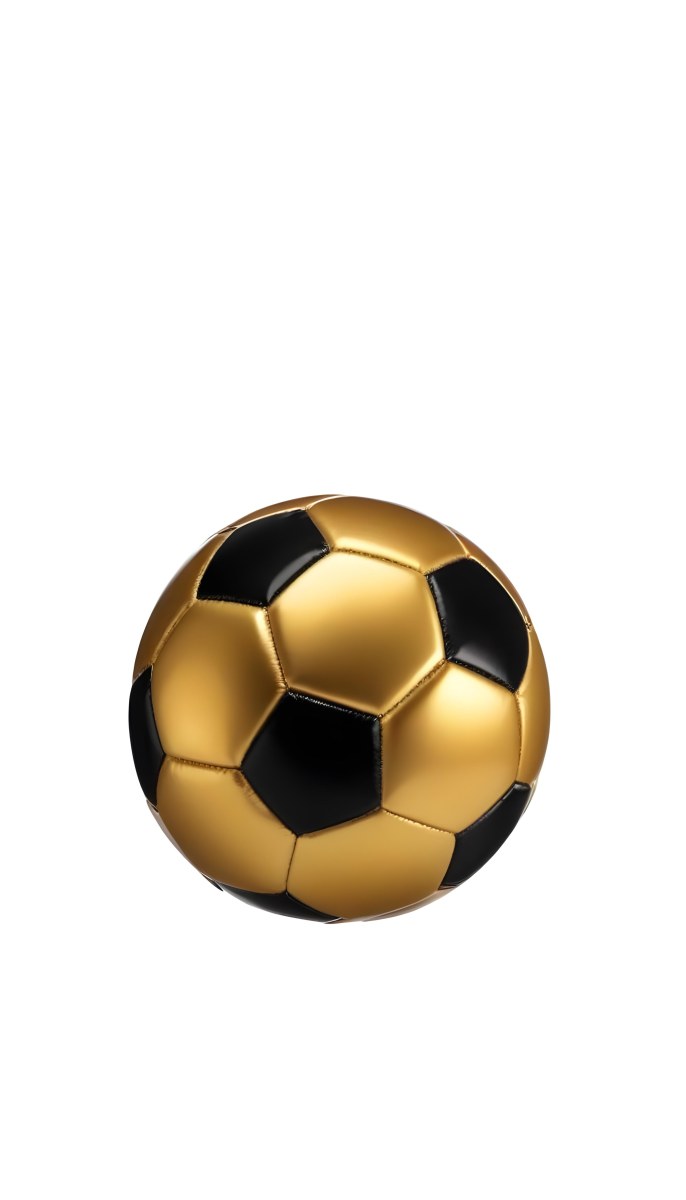 White Soccer Ball With Golden Pentagons Shiny Studio Shot Centered Isolated On White Background 11 0752