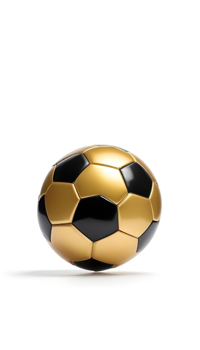 White Soccer Ball With Golden Pentagons Shiny Studio Shot Centered Isolated On White Background 3 D44a